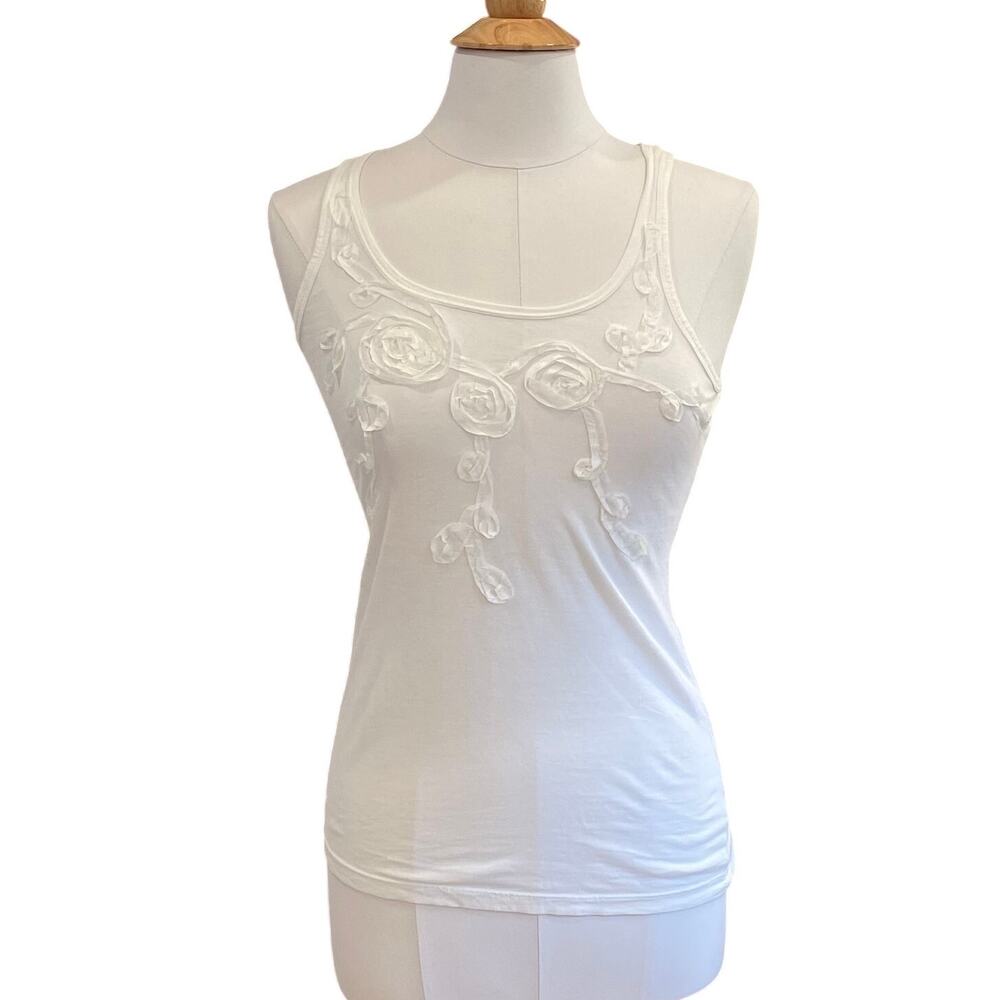 Old Navy White Tank Top Raised Floral Detail, Coquette, Minimalist, Size S
